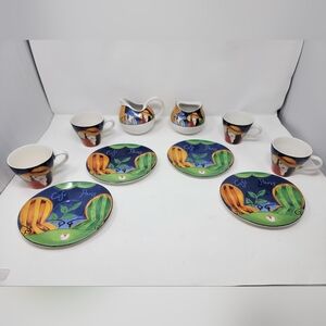Rare Set Vintage 1994 Sango Cafe Paris 4914 4 plates 4 cup, sugar & cream bowls